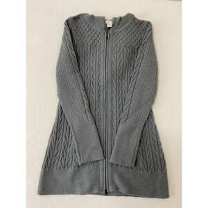 Dakini Women's Medium Grey Heavy Hooded Cable Net Sweater Jacket Full Zip